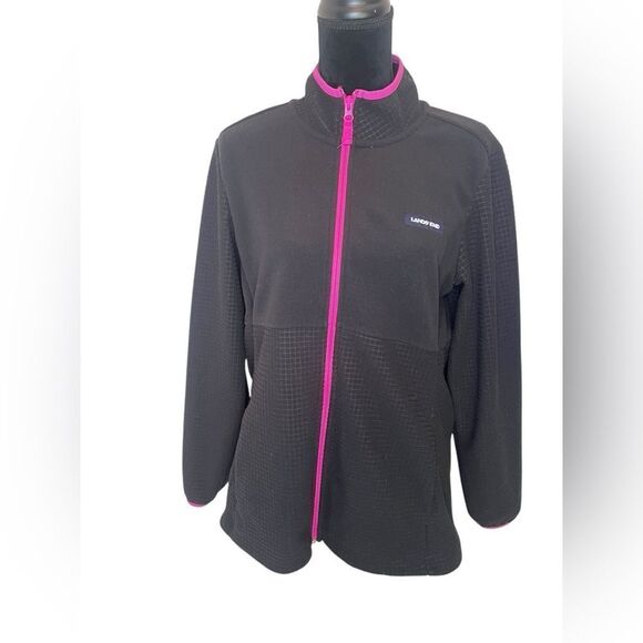 LANDS END BLACK GRID FLEECE ZIP UP WINTER JACKET WOMENS SIZE LARGE - Picture 2 of 11